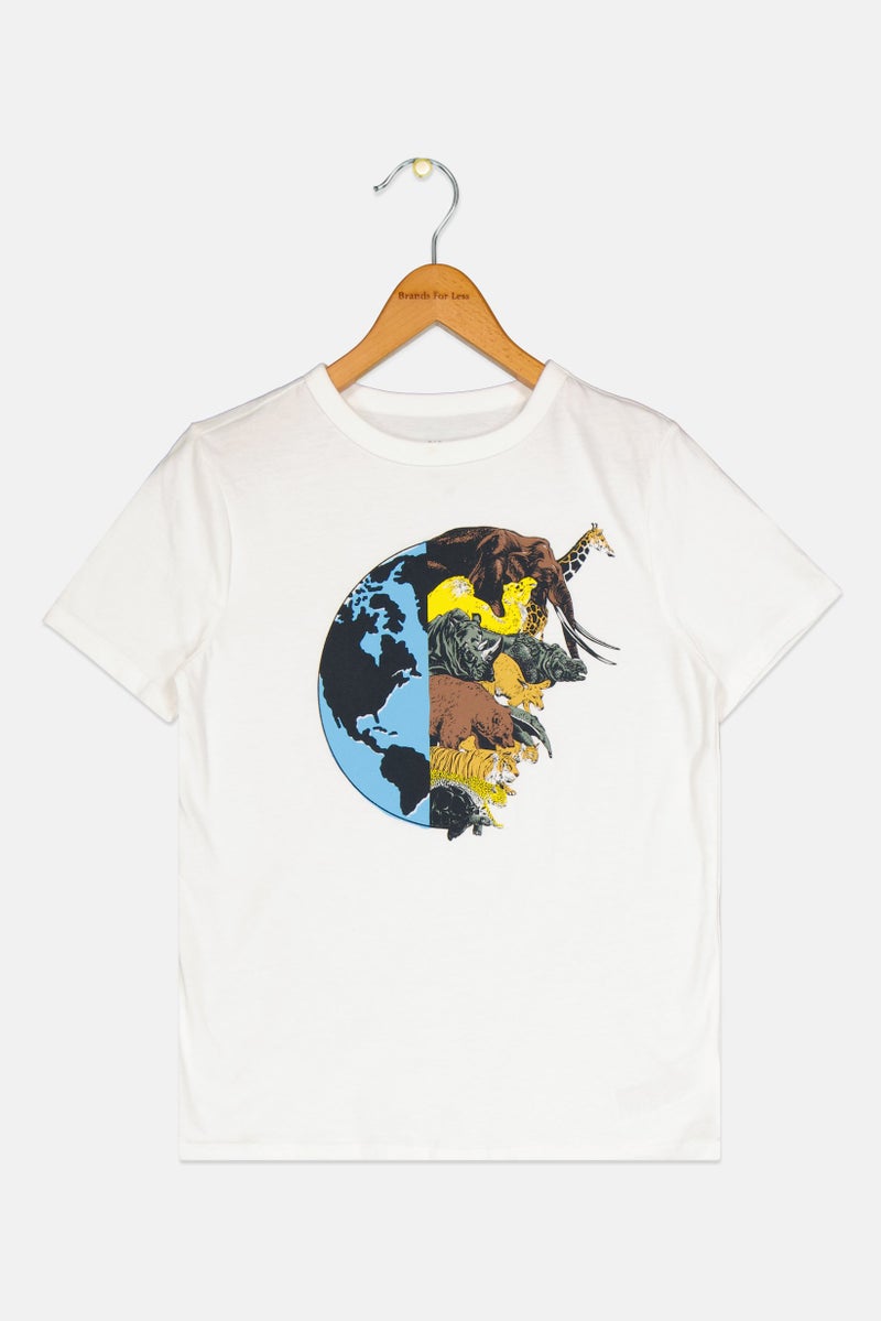 GAP Kids Boy Crew Neck Short Sleeve Graphic Print T-Shirt, White - Image 1
