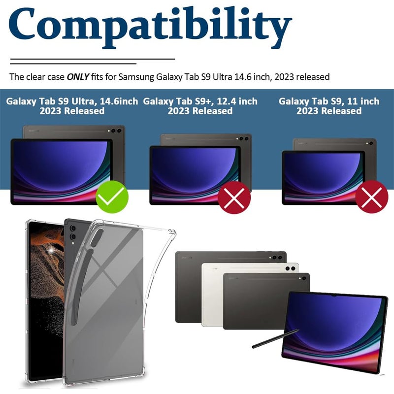 Luckam Compatible for Samsung Galaxy Tab S9 Ultra Tablet Case Clear, Soft TPU Ultra-Thin Cover, Full Coverage Air-Cushion Shockproof Protective Bumper Case for Galaxy Tab S9 Ultra, 14.6 inch 2023 - Image 2