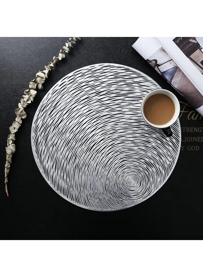 Home-Cloud HomeCloud Polyester Round Shape Table Mat/Table Mat Round/Round PVC Table Mats/Cutwork Design Dining Table Mats/Dressing Table Mats/Bed Side Table Mats (Silver, Set of 4Pc) - Image 1