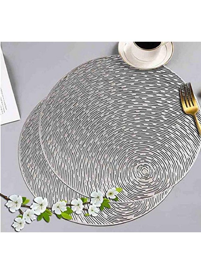 Home-Cloud HomeCloud Polyester Round Shape Table Mat/Table Mat Round/Round PVC Table Mats/Cutwork Design Dining Table Mats/Dressing Table Mats/Bed Side Table Mats (Silver, Set of 4Pc) - Image 3