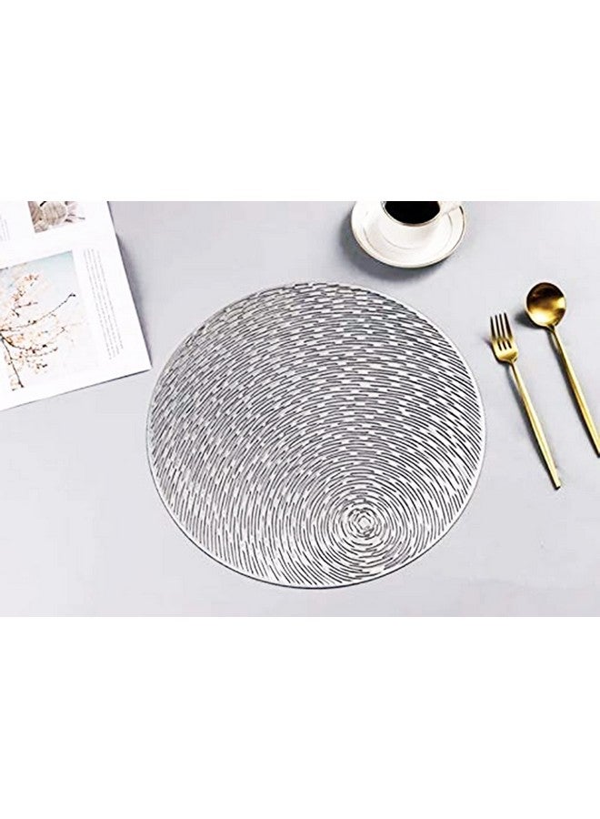 Home-Cloud HomeCloud Polyester Round Shape Table Mat/Table Mat Round/Round PVC Table Mats/Cutwork Design Dining Table Mats/Dressing Table Mats/Bed Side Table Mats (Silver, Set of 4Pc) - Image 2
