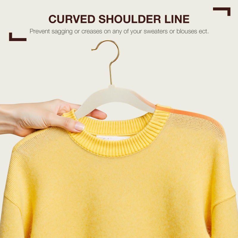 Korpai 50 Pack Beige Velvet Hangers,Coat Hanger Non Slip,Heavy-Duty,Space Saving,Slim Clothes Hangers for Pants,Outfit,Skirts,Suits,Coats,Dresses ect.Felt Hangers with Gold 360Â°Swivel Hook - Image 5