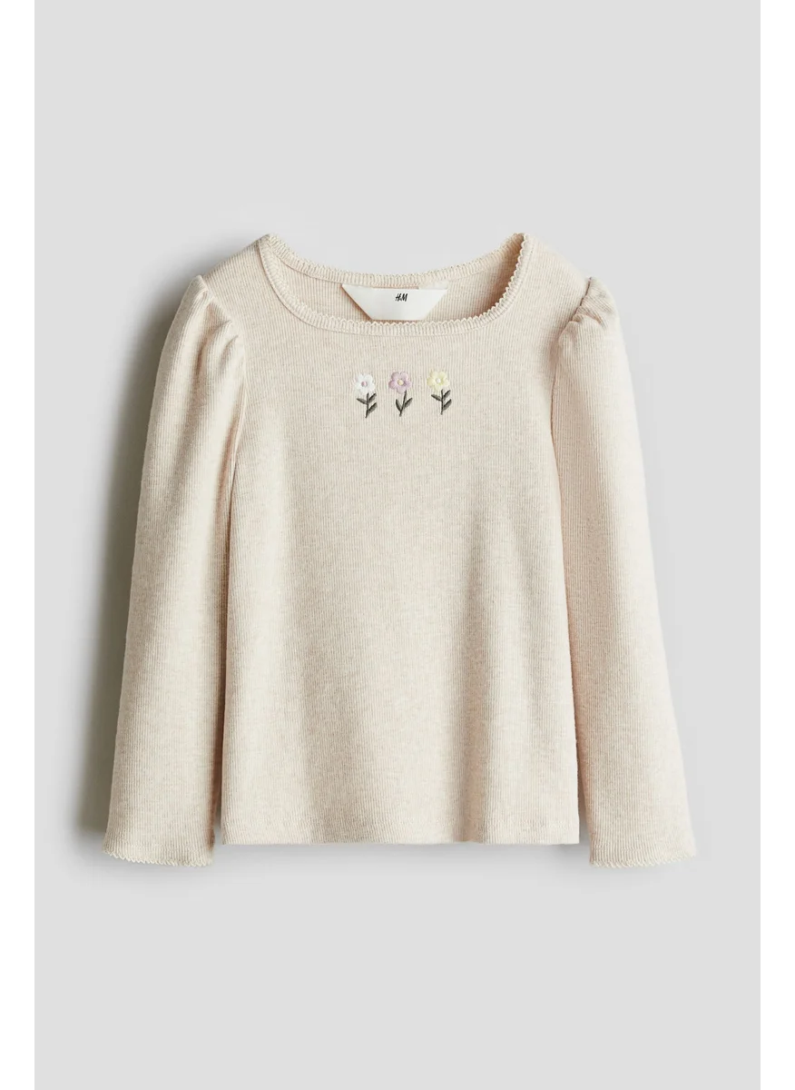 H&M Picot-Trimmed Jersey Top