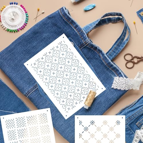 Sel Natural 20 Pcs Plastic Sashiko Stencil 8.3 x 5.9 Inch Sashiko Template Drawing Line Quilting Stencil Geometric Embroidery Pattern Stabilizers for Sewing Hand Quilting and Embroidery - Image 4