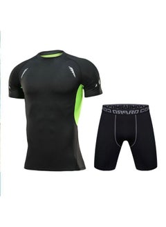 Swimwear Men's Anti-embarrassment Shorts Swimming Trunks Equipment Sunscreen Full Body Hot Spring Swimwear Men's Suit Summer-Color:Silk Green Short Sleeves + Five-quarter Pants -Size:2xl
