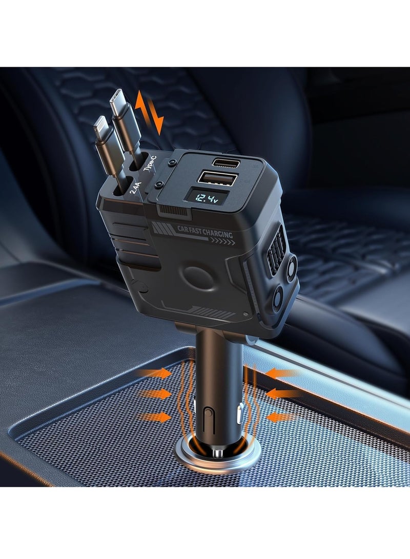 TIGER 120W Car Charger with 4 Ports, 4-in-1 Super Fast Car Phone Charger. 2 USB Ports Car Charger Adapter, Compatible with Multiple Brands (Black) - Image 1