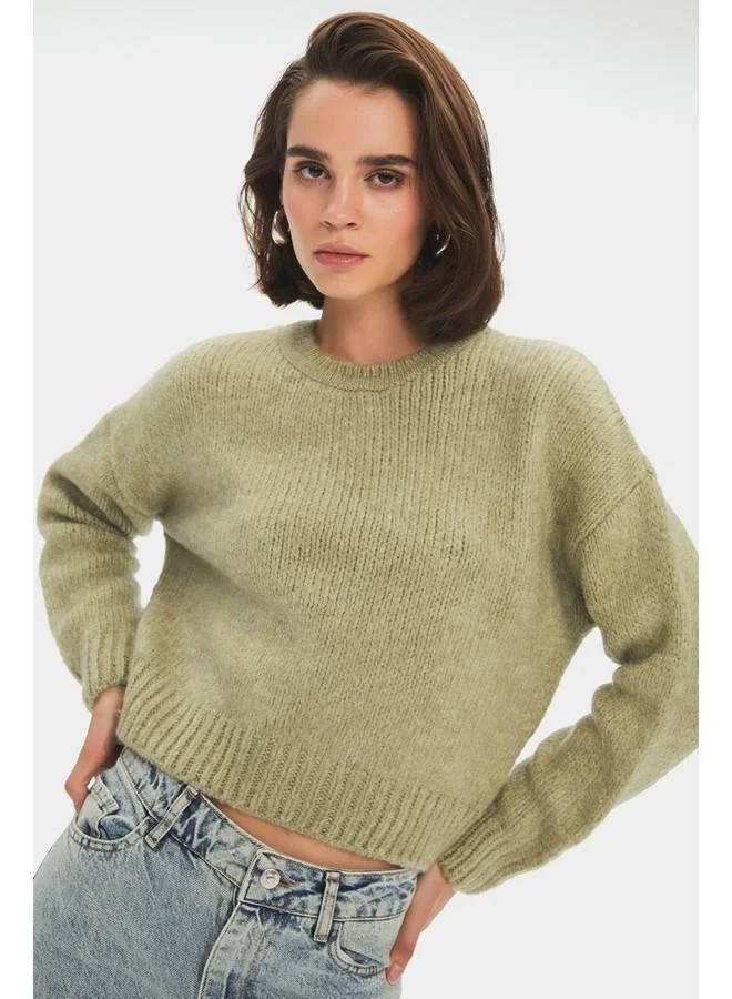 JUNE June Women Wide Fit Soft Texture Basic Knitwear Sweater Khaki