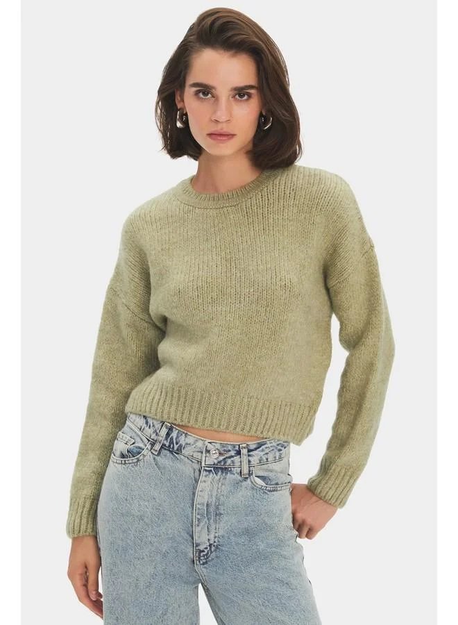 JUNE June Women Wide Fit Soft Texture Basic Knitwear Sweater Khaki