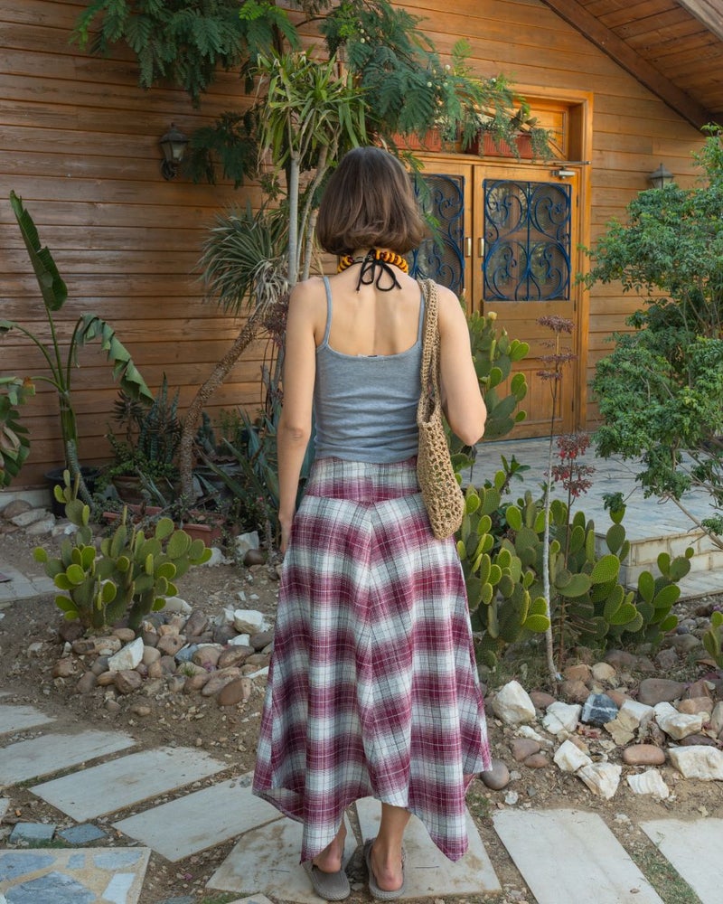 In Your Shoe Brick Plaid Asymmetric Cross Skirt - Image 2