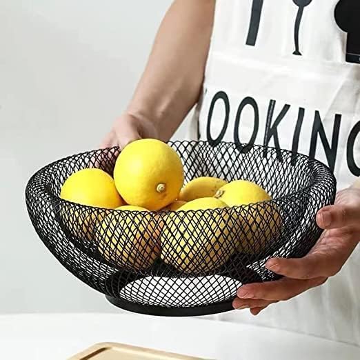 GOLKIPAR(LABEL) Black Metal Mesh Wire Round Fruit Basket, Large Storage Baskets for Bread Fruit Snacks Candy Households Items, Decorative Fashion Fruit Bowl for Living Room Kitchen Countertop - Image 3