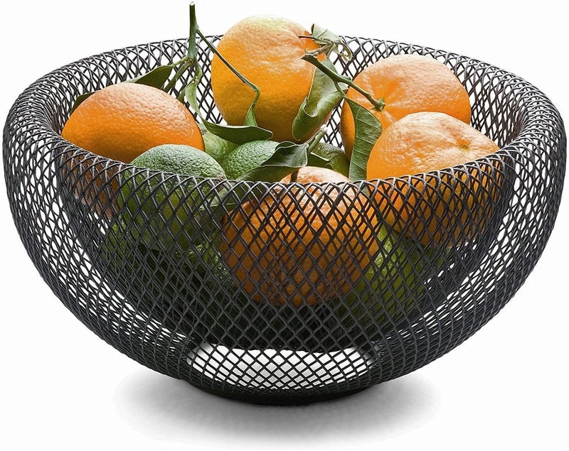 GOLKIPAR(LABEL) Black Metal Mesh Wire Round Fruit Basket, Large Storage Baskets for Bread Fruit Snacks Candy Households Items, Decorative Fashion Fruit Bowl for Living Room Kitchen Countertop - Image 2