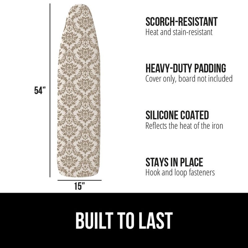 Gorilla Grip The Original GORILLA GRIP Ironing Board Cover and Pad, Silicone Coating, Thick Scorch Resistant Padding, Heavy Duty Iron Covers Standard Boards, Hook and Loop Fastener Strap, Damask, 15x54 - Image 2