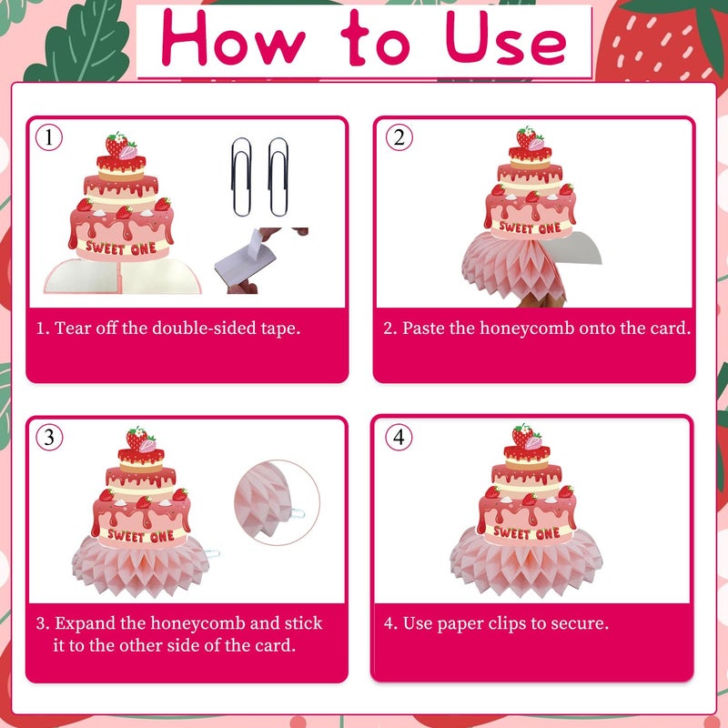 Refavor Berry First Birthday Decor - 9PCS Sweet One Birthday Party Decorations Cute Strawberry 1st Birthday Decorations Berry First Birthday Party Table Centerpiece Decor Supplies Baby Girls - Image 4