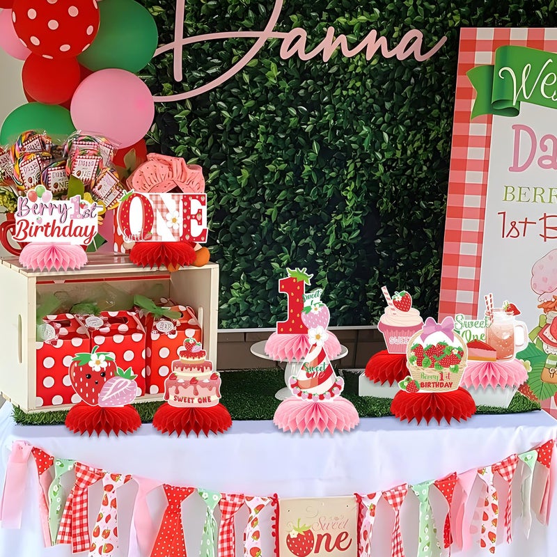 Refavor Berry First Birthday Decor - 9PCS Sweet One Birthday Party Decorations Cute Strawberry 1st Birthday Decorations Berry First Birthday Party Table Centerpiece Decor Supplies Baby Girls - Image 5