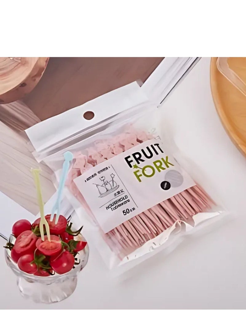 أدوات تقديم فاكهة وحلويات بلاستيك – شوك صغيرة 50 قطعة وردية - Image 4