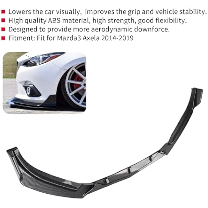 Dpofirs Carbon Fiber Style Front Bumper Lip Spoiler Fit for MAZDA 3 Axela 2014-2019, High Strength and Aggressive Look, Improves Grip and Stability for Car Enthusiasts, ABS Material Carbon Fiber - Image 3