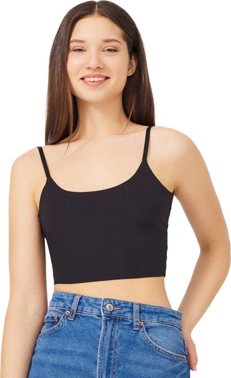 COTTONHILL صدرية نسائية cropped بقطع بالليزر وحمالات رفيعة قابلة للتعديل سوداء  - Image 1