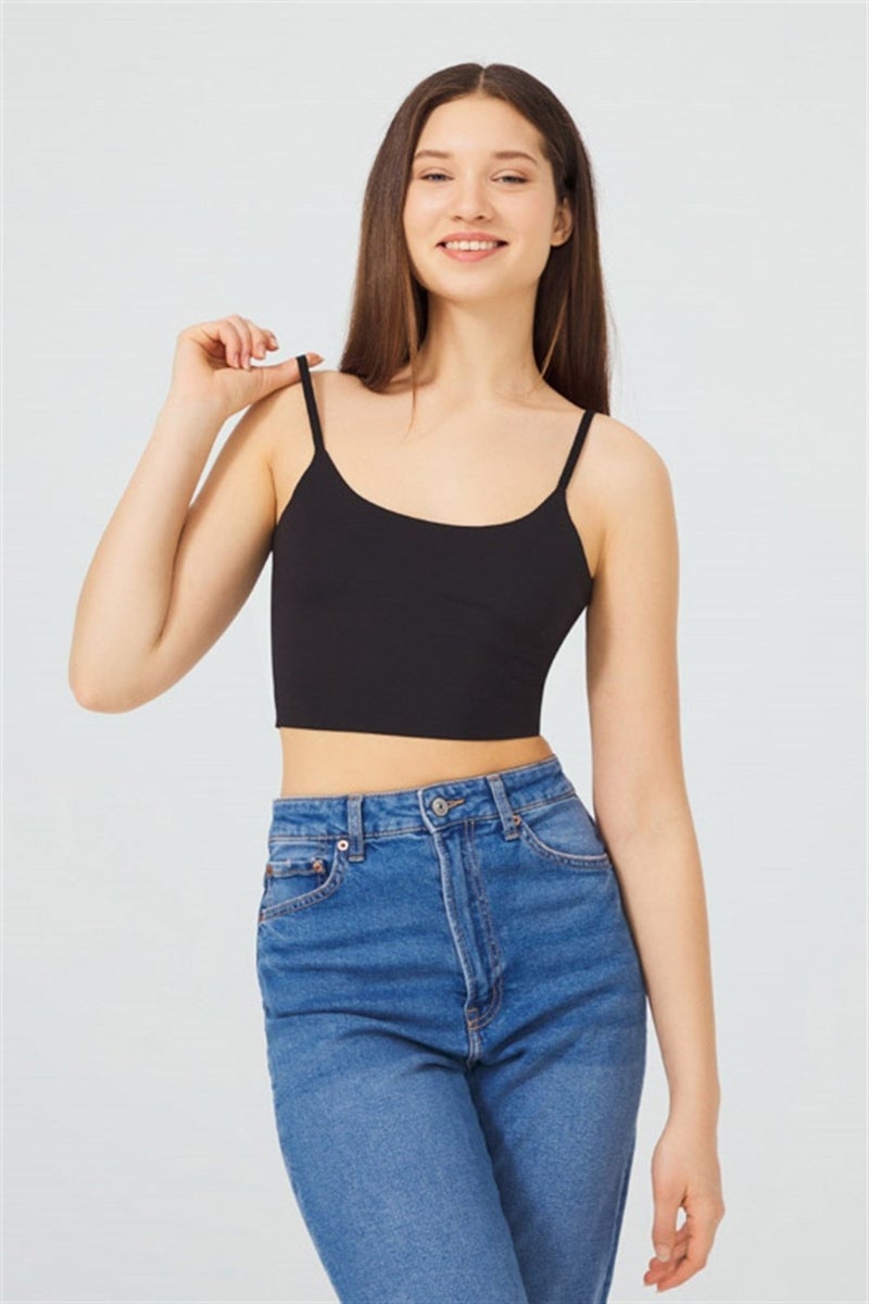 COTTONHILL صدرية نسائية cropped بقطع بالليزر وحمالات رفيعة قابلة للتعديل سوداء  - Image 4