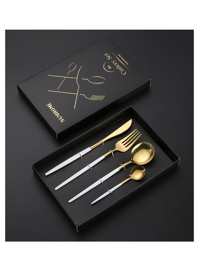 Sunhome 4-Piece Stainless Steel Cutlery Set White/Gold 220mm - Image 2