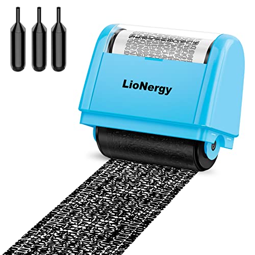 LioNergy Identity Protection Roller Stamp Roller Identity Theft Prevention Security Stamp with 3 Refills - Blue - Image 1