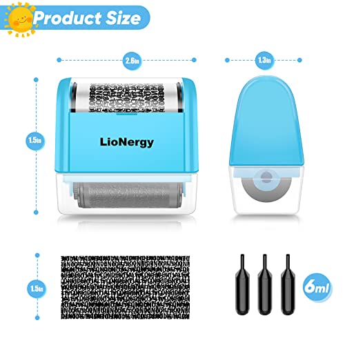 LioNergy Identity Protection Roller Stamp Roller Identity Theft Prevention Security Stamp with 3 Refills - Blue - Image 2