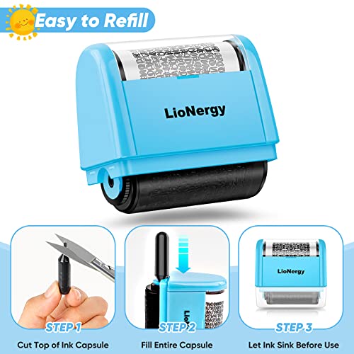 LioNergy Identity Protection Roller Stamp Roller Identity Theft Prevention Security Stamp with 3 Refills - Blue - Image 3