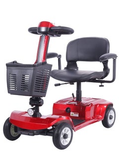 COOLBABY 4 Wheel Powered Mobility Scooter Portable Electric Wheelchair Leg Scooter for Adults Seniors Medical, Openable Handrail, Rotatable Seat, Red