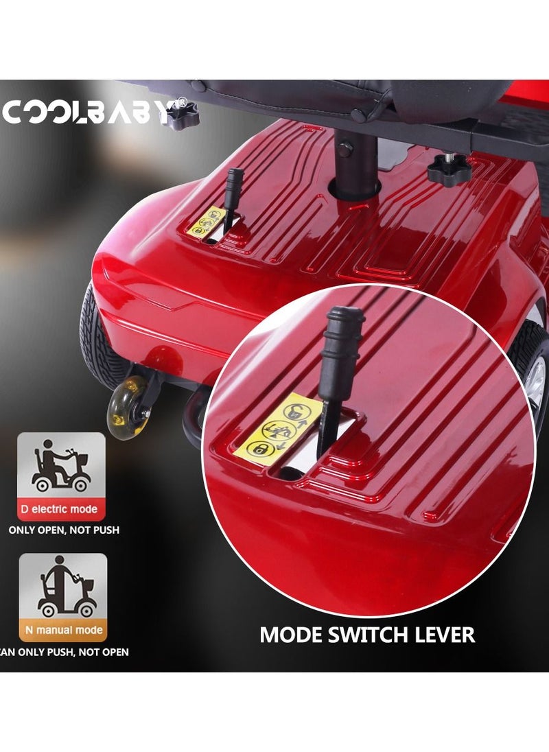 Other Manufacturer - COOLBABY 4 Wheel Powered Mobility Scooter Portable Electric Wheelchair Leg Scooter for Adults Seniors Medical, Openable Handrail, Rotatable Seat, Red - Image 1