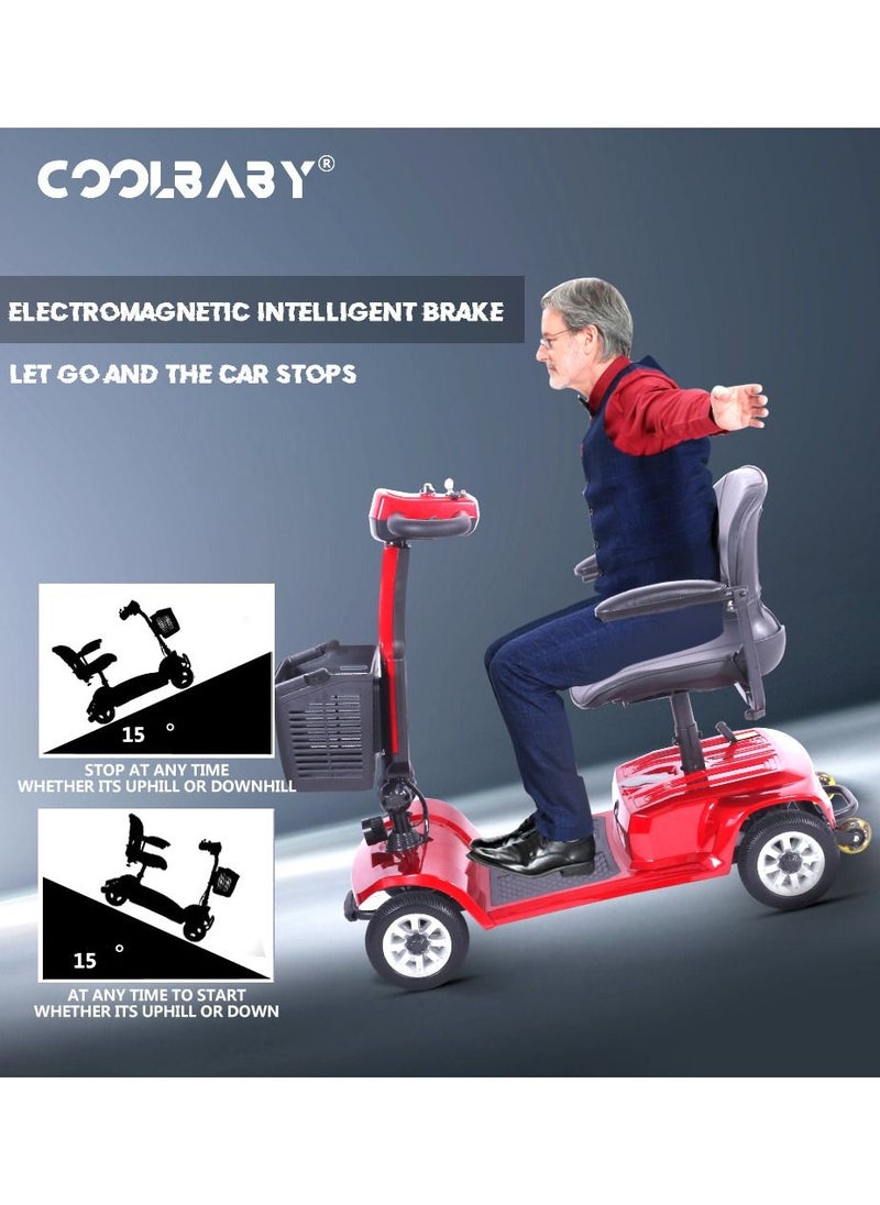 Other Manufacturer - COOLBABY 4 Wheel Powered Mobility Scooter Portable Electric Wheelchair Leg Scooter for Adults Seniors Medical, Openable Handrail, Rotatable Seat, Red - Image 1