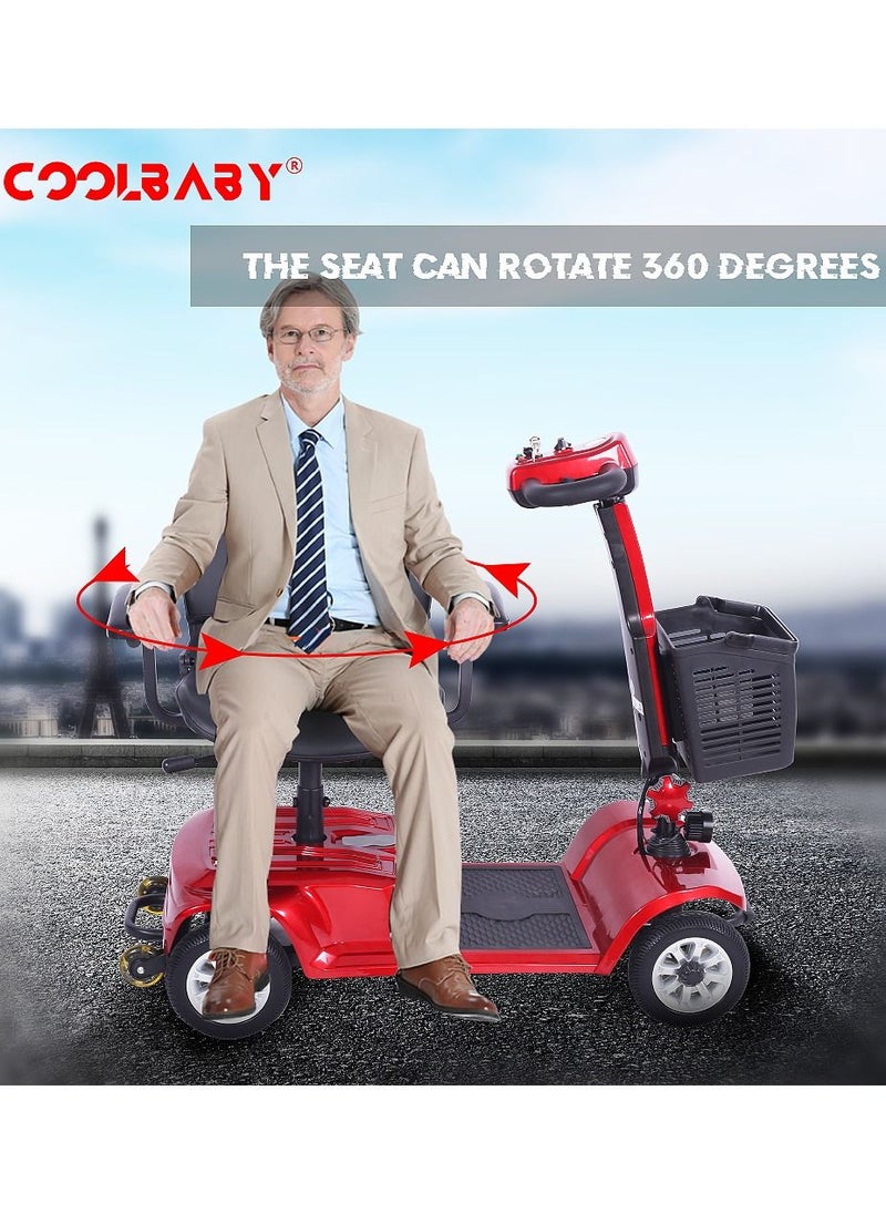 Other Manufacturer - COOLBABY 4 Wheel Powered Mobility Scooter Portable Electric Wheelchair Leg Scooter for Adults Seniors Medical, Openable Handrail, Rotatable Seat, Red - Image 1