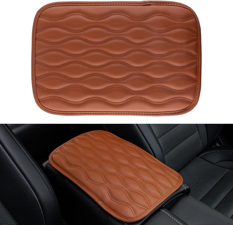 Amiss Auto Center Console Pad - Brown Leather Cover - Image 1