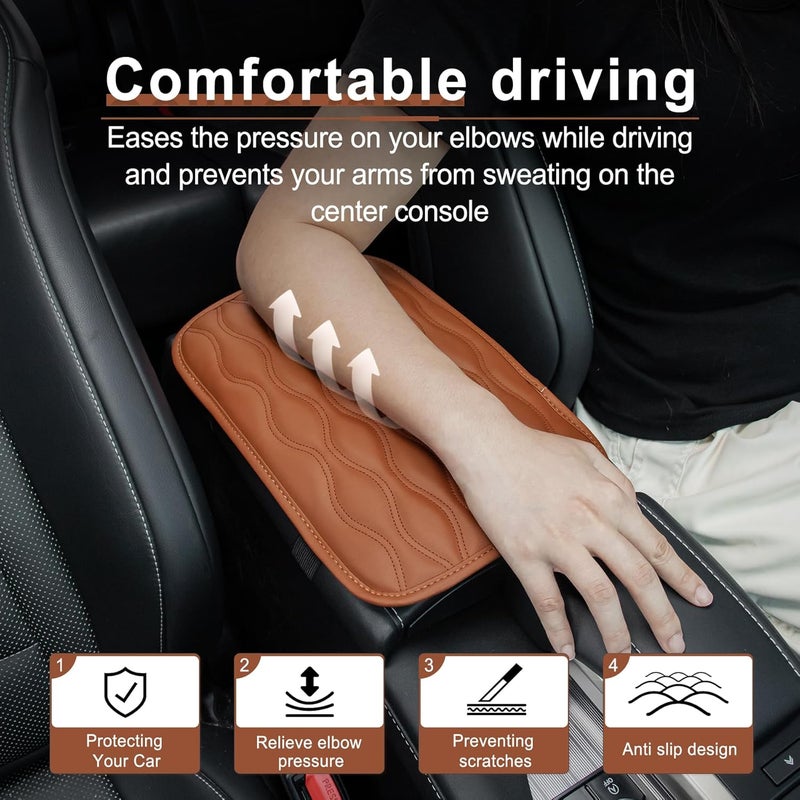Amiss Auto Center Console Pad - Brown Leather Cover - Image 4