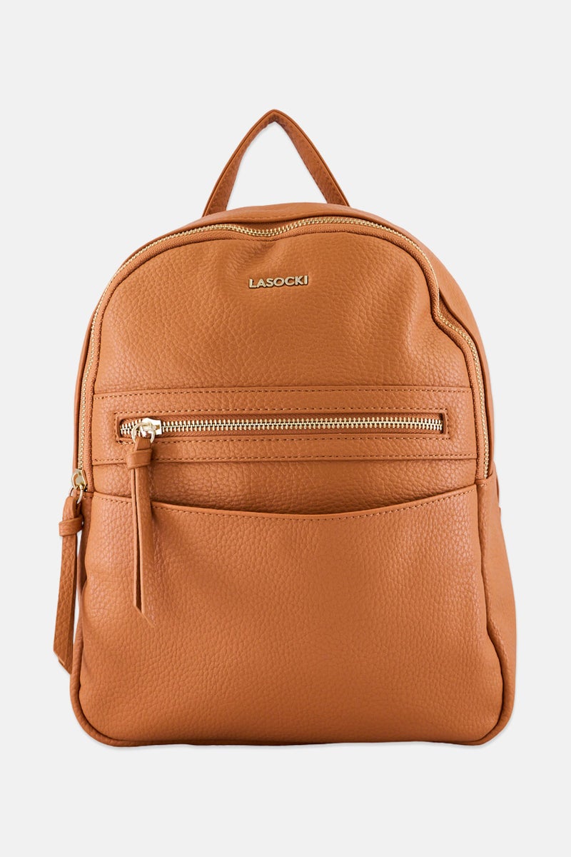 Lasocki Women Brand Logo Backpack, Tan - Image 1