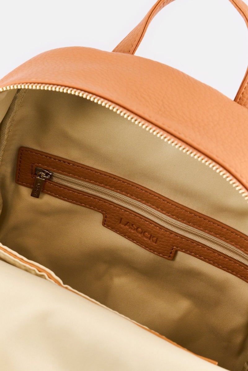 Lasocki Women Brand Logo Backpack, Tan - Image 4