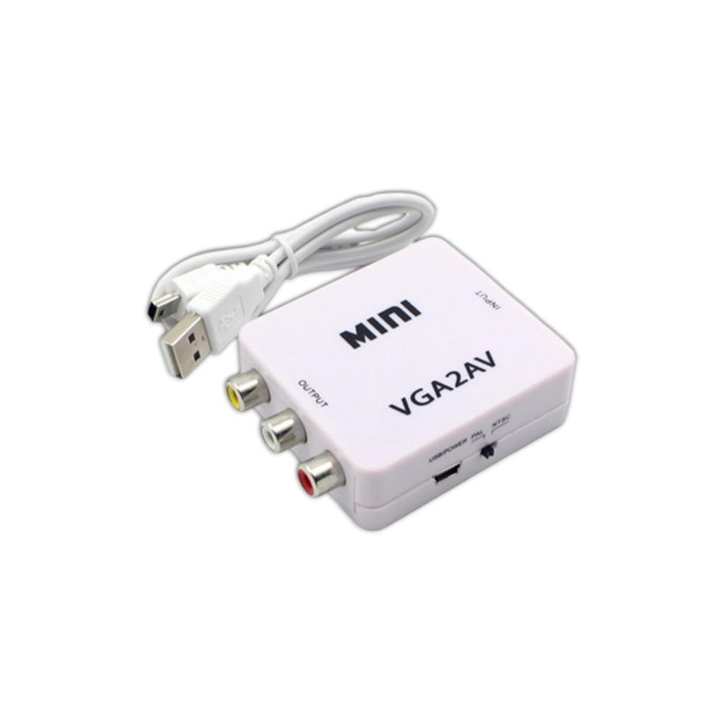 VGA to AV Converter – VGA to RCA Composite Video Adapter with Audio Support – Mini VGA2AV 1080p Converter – USB Powered, Plug & Play – White (AUX Cable Not Included) (VGA2AV) - Image 2