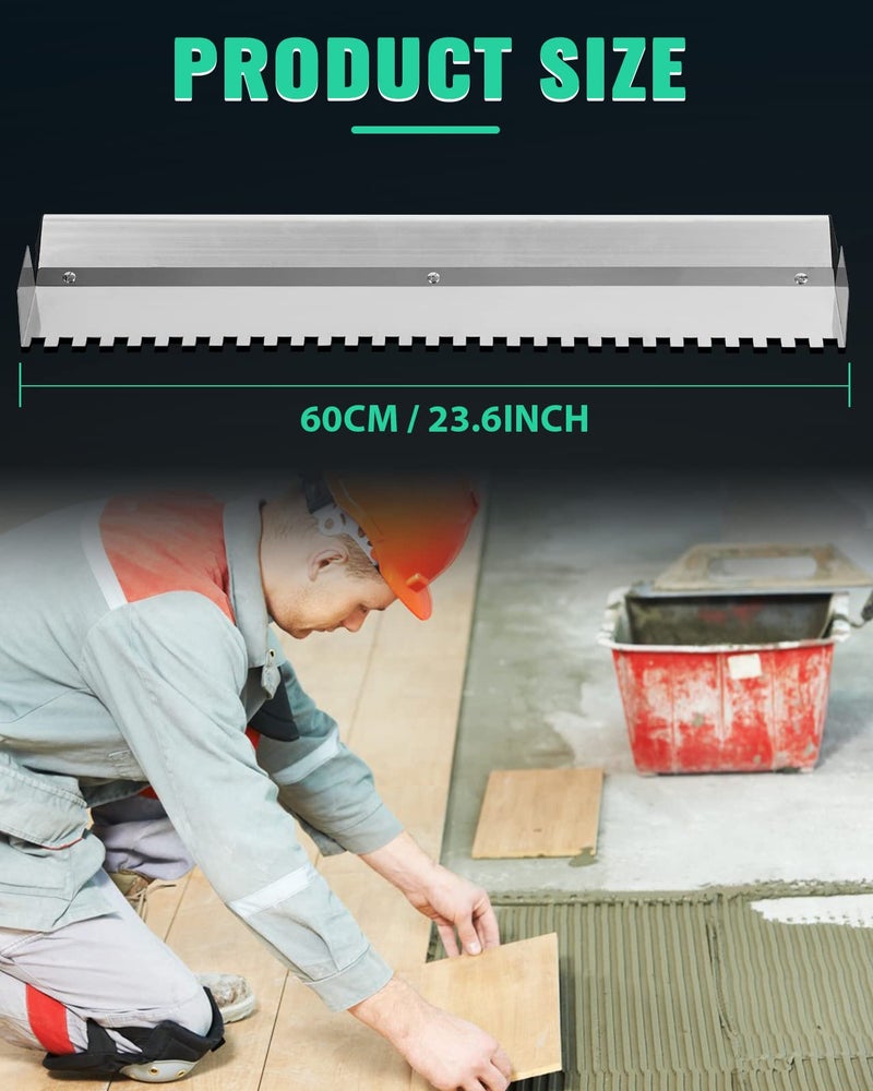 Mxmoonfree أدوات بلاط Mxmoonfree مجرفة بلاط كبيرة 24 بوصة 2/5" × 2/5" مجرفة ذات نتوء مربع موزع لاصق البلاط، مثالية للبلاط الكبير للأرضيات والبلاط، مجرفة يدوية للبناء - Image 4