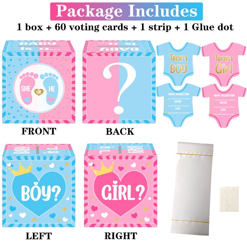 hongpar Baby Gender Reveal Pull Out Game , Voting Box with 60 Ballot Cards, Boy or Girl, Party Supplies,Pink and Blue - Image 3