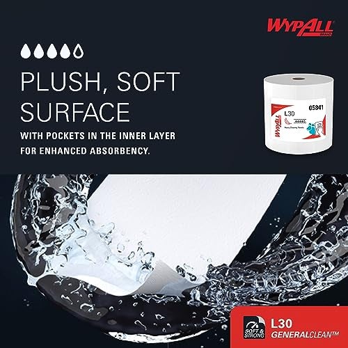 WypAll GeneralClean L30 Cloths Heavy Duty Cleaning Wipes, Jumbo (05841), Strong and Soft Bulk Paper Wipers, White (1 Roll of 875 Sheets) - Image 5