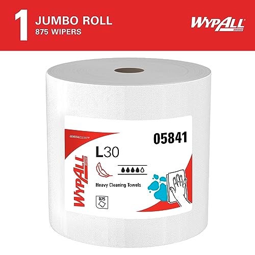 WypAll GeneralClean L30 Cloths Heavy Duty Cleaning Wipes, Jumbo (05841), Strong and Soft Bulk Paper Wipers, White (1 Roll of 875 Sheets) - Image 2