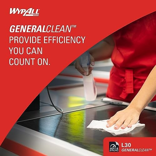 WypAll GeneralClean L30 Cloths Heavy Duty Cleaning Wipes, Jumbo (05841), Strong and Soft Bulk Paper Wipers, White (1 Roll of 875 Sheets) - Image 4