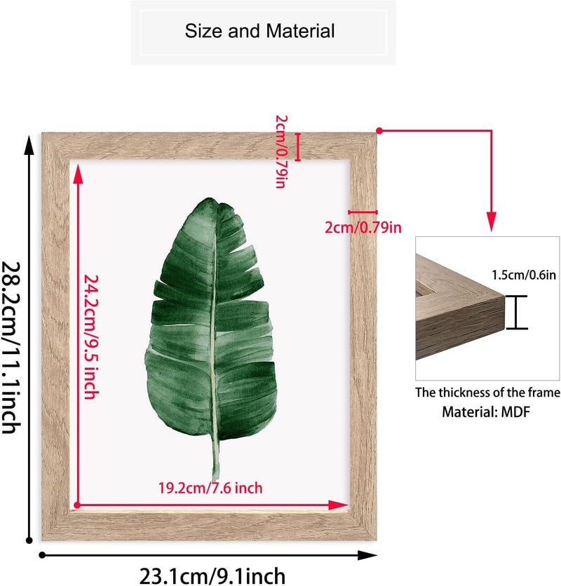 HoozGee Framed Botanical Wall Art Prints Set of 6 - Tropical Leaves Canvas With Frame, Plant Leaf Boho Pictures, Green Art Posters for Bedroom (Leaf Wall Art, 8"x10" Framed) - Image 5