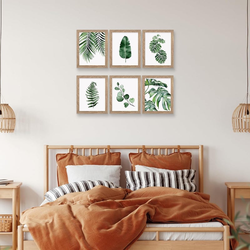 HoozGee Framed Botanical Wall Art Prints Set of 6 - Tropical Leaves Canvas With Frame, Plant Leaf Boho Pictures, Green Art Posters for Bedroom (Leaf Wall Art, 8"x10" Framed) - Image 3
