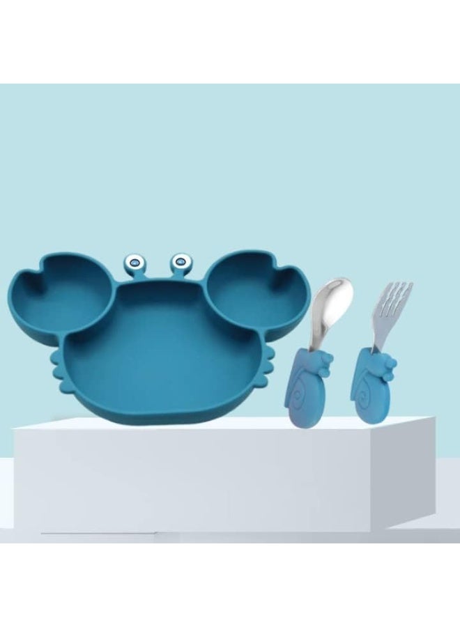 HZYH Silicone Suction Plate for Toddlers with Fork Spoon Set - Self Feeding Training Divided Plate Dish and Bowl for Baby and Toddler, Fits for Most Highchairs Trays
