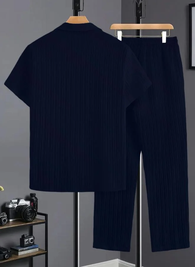 تايك تو Men Plus Size Patterned Panel Shirt and Pants Co-ord Set