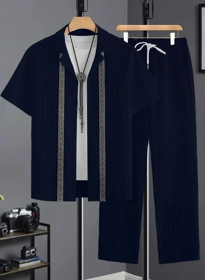 تايك تو Men Plus Size Patterned Panel Shirt and Pants Co-ord Set