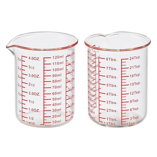 Ackers BORO3.3 High Borosilicate Glass Measuring Cup-V-Shaped Spout，Glass Measuring Beaker for Kitchen or Restaurant, Easy to Read, 120 ML (4 Oz)-Pack of 2 - Image 1