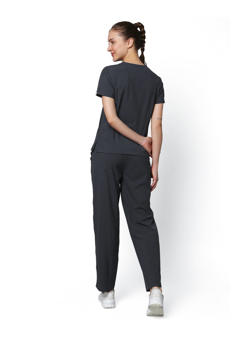 KNYA بدلة طبية نسائية من KNYA Ecoflex | 5 جيوب | قابلة للتمدد في أربعة اتجاهات | ملابس رياضية أنيقة للعمل | للأطباء (مقاس 2XL، رمادي فولاذي) - Image 2
