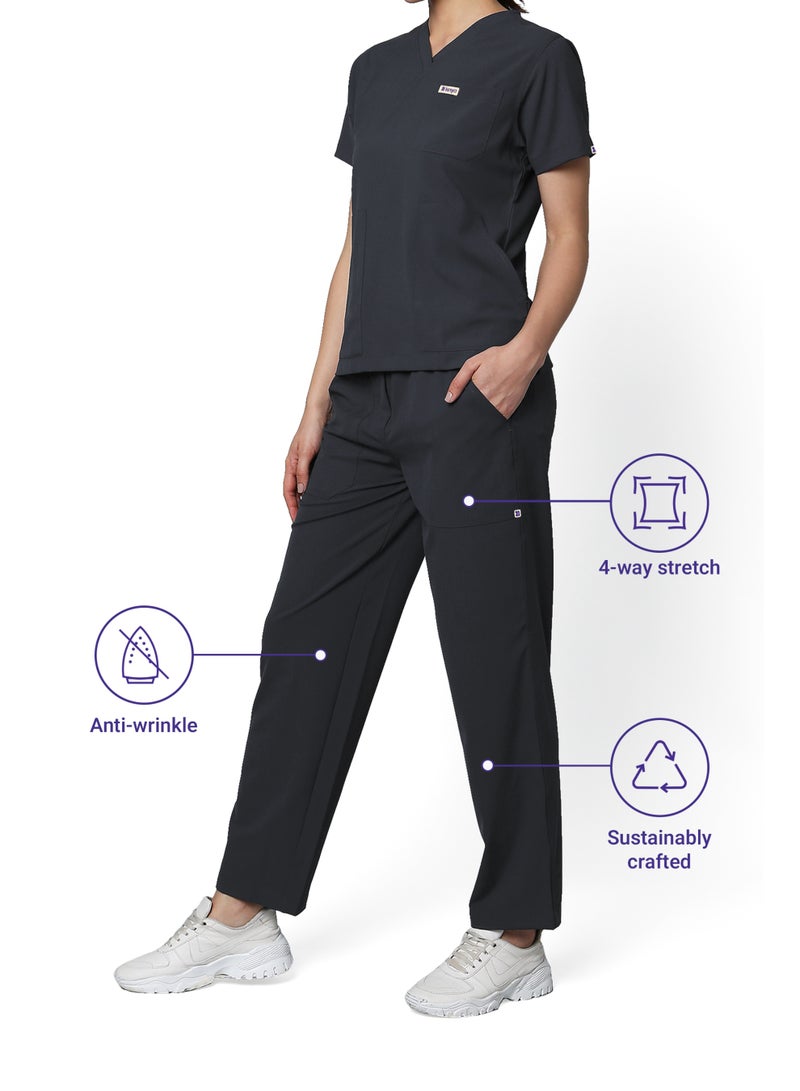 KNYA بدلة طبية نسائية من KNYA Ecoflex | 5 جيوب | قابلة للتمدد في أربعة اتجاهات | ملابس رياضية أنيقة للعمل | للأطباء (مقاس 2XL، رمادي فولاذي) - Image 5