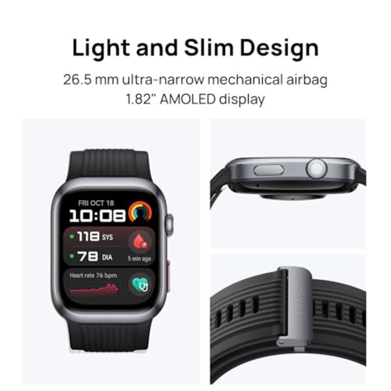 ساعة ذكية WATCH D2، شاشة AMOLED تعمل باللمس 1.82 بوصة، مراقبة ضغط الدم، تصميم نحيف، اتصال بلوتوث، متوافقة مع iOS Android، رعاية 6 أشهر+، أسود - Image 5
