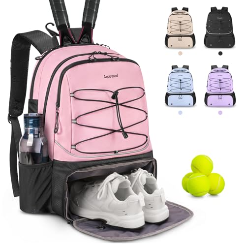 Arcoyard Tennis Bag Large Tennis Bags For Women Tennis Backpack with Ventilated Shoe Compartment and Insulated Pocket Hold 2 Tennis Pickleball Rackets Tennis Pickleball Balls and More pink - Image 1